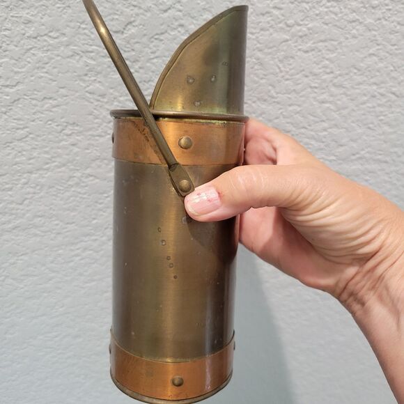 Vintage Brass And Copper Rustic Match Stick Holder Striker + Handle 8” MCM Old - Picture 13 of 13